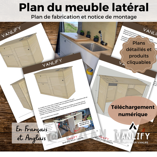 Plan PDF fabrication meuble latéral en Français et Anglais